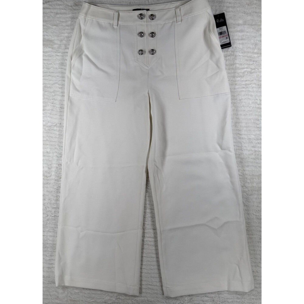 KARL LAGERFELD PARIS Womens Button-Front Ankle Pants Soft White 10